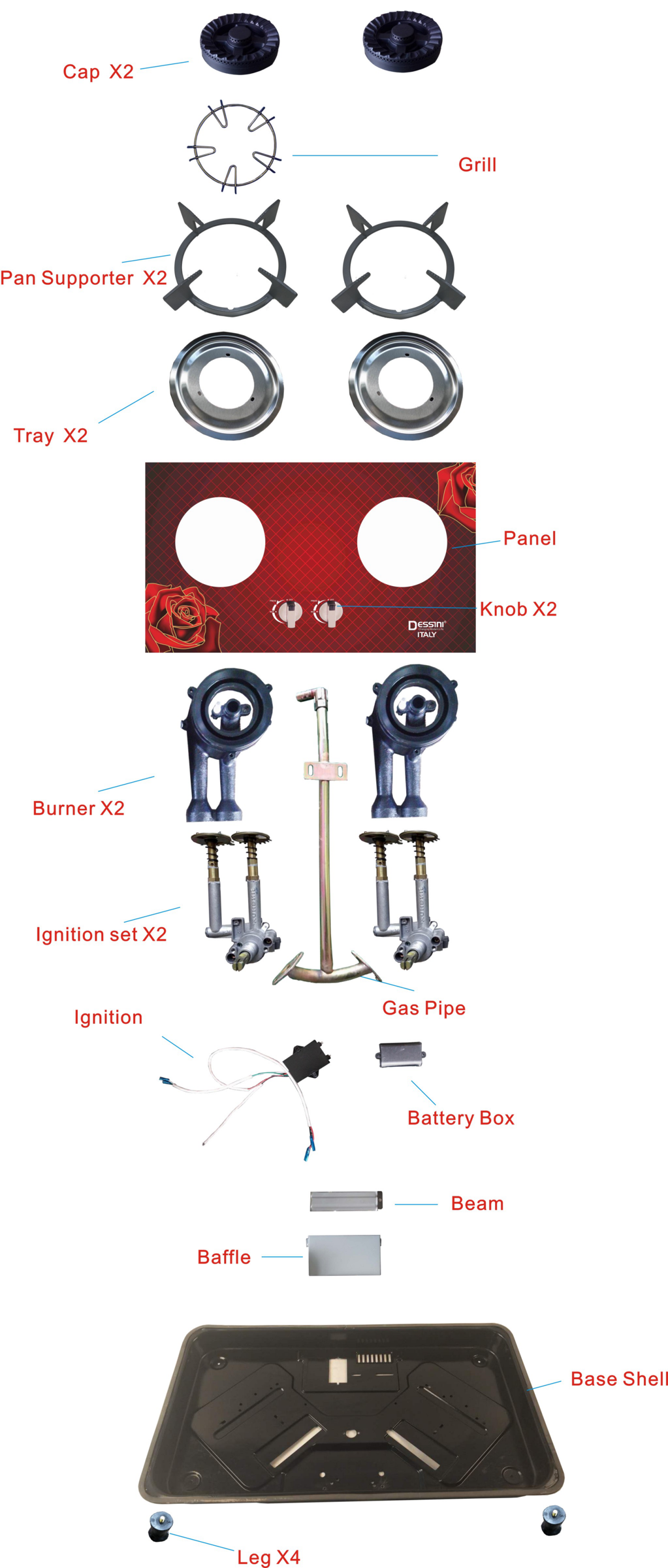 Kitchen Appliance Built In 5 Burners Gas Cooker Home Use Sabaf Burners LPG NG Gas Cooktops Safety Device Gas Stove