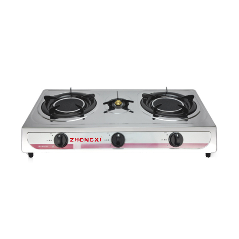 Low Price Factory Wholesale Price Stainless Steel Gas Stove with Cast Iron Double Burner