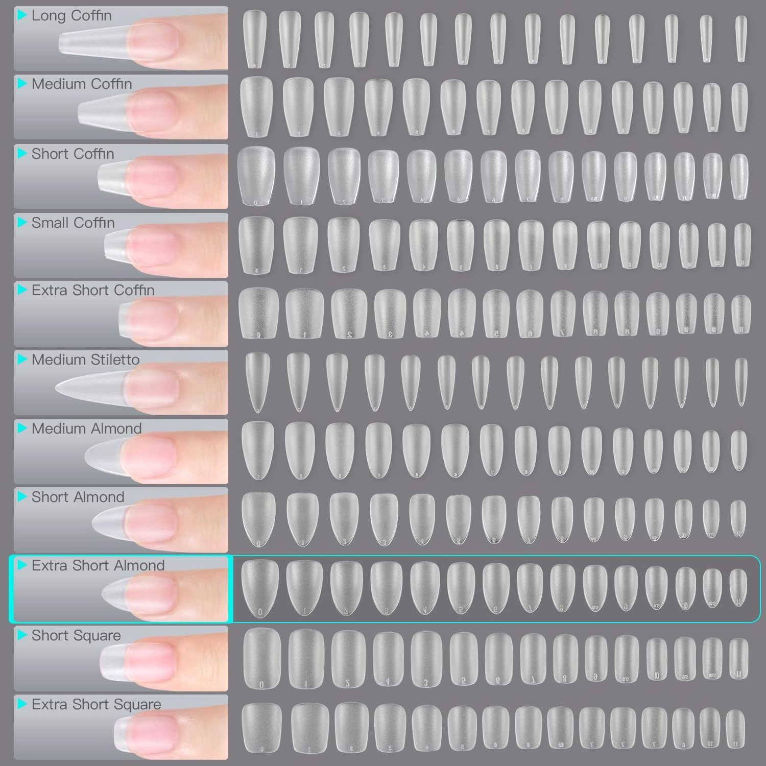 Extra Short Almond UV Soft Gel X Nail Tips 360pcs Matte False Acrylic Press on Nails Full Cover in 15 Sizes