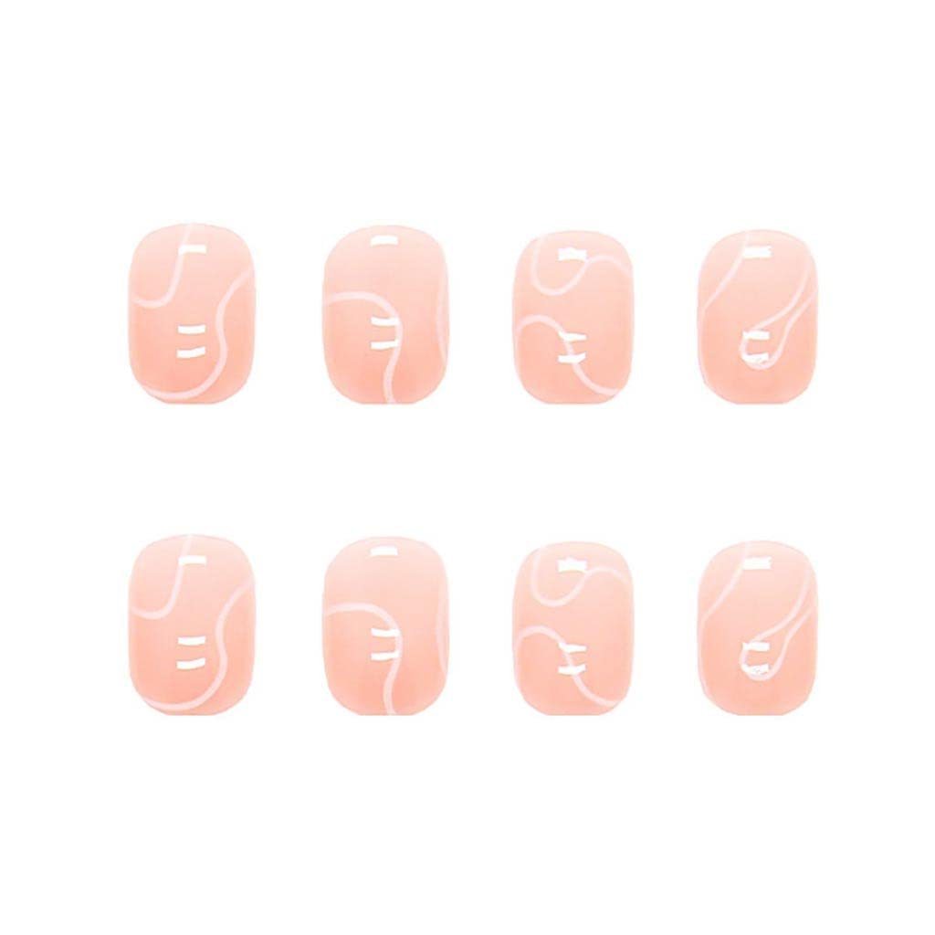 White Press on Nails Medium Length with Swirls Design Square Fake Nails Full Cover Acrylic Nails