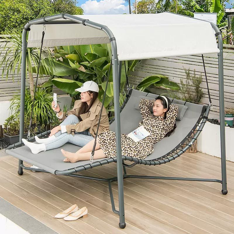 Modern Outdoor Furniture Swing Chair Garden 3 Seater Metal Swing Bed With Canopy And Cup Holder Adult Garden Household