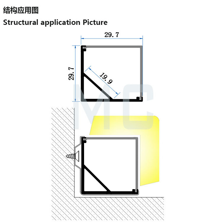 3030 square aluminium u profile channel for flexible led strip pendant light,perfil de aluminio para led