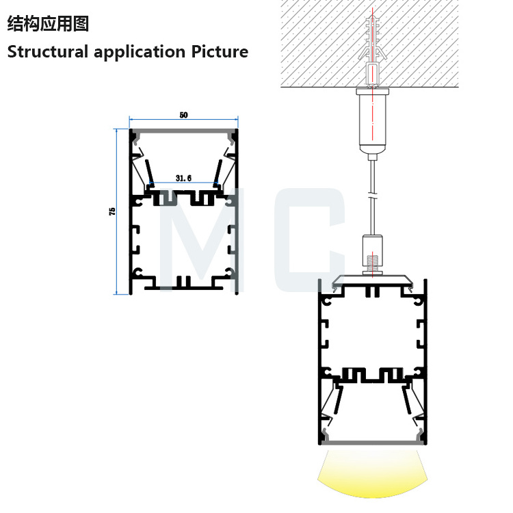 IP65 tri-proof led linear light profile,fixture,aluminum housing,case tappi per profili led