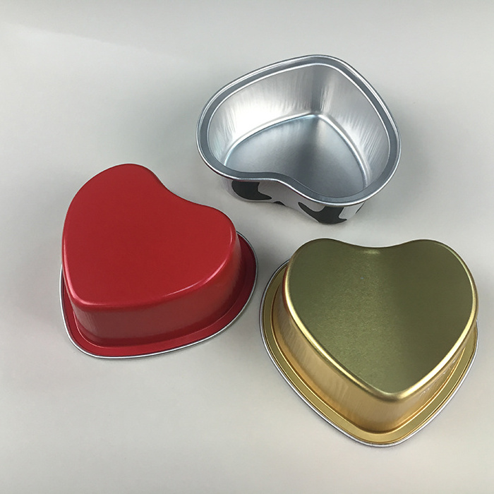 chocolate muffin gold heart-shaped aluminum foil cup flan container for bakery oven