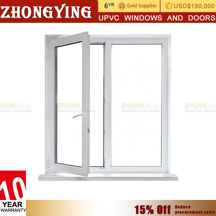 Australian Standard Hurricane Impact French Vinyl Casement House UPVC PVC Double Glass Window