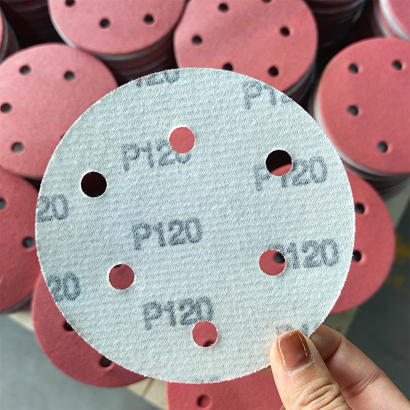 Support OEM & ODM Aluminum Oxide 6 Inch Abrasive Sandpaper 120 Grit 6 Holes Sanding Paper Disc Used On Paint And Wood