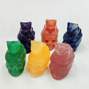 Wholesale Natural Crystal Carving Polished Mini Crystal Cartoon Skulls with cat Caved For Gifts