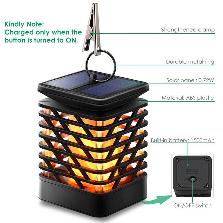 New Design 2 In 1 Hanging Standing Landscape Flickering Torches Solar Garden Flame Lights For Outdoor Pathway Decorative