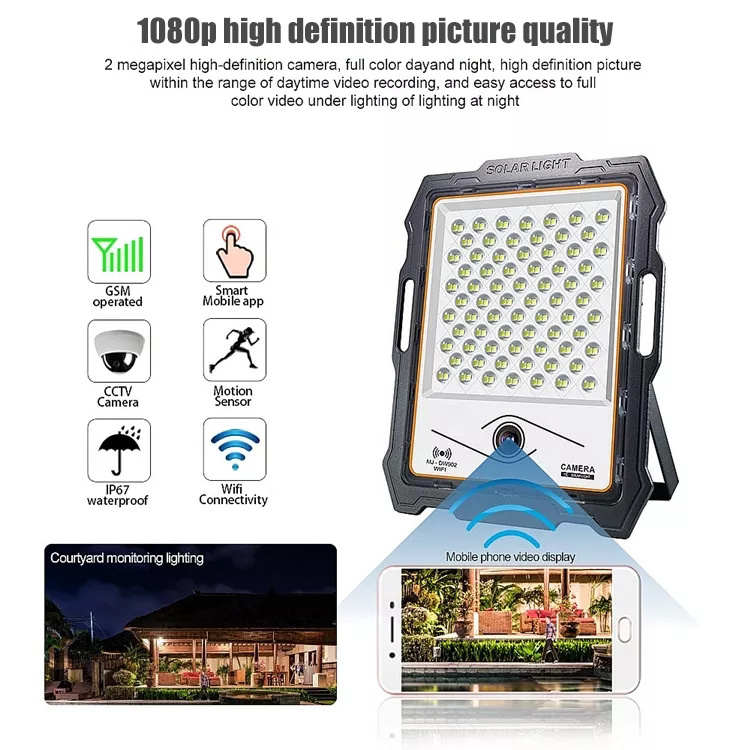 300W Outdoor Waterproof Led Garden Solar Security Flood Lights With Cctv Camera