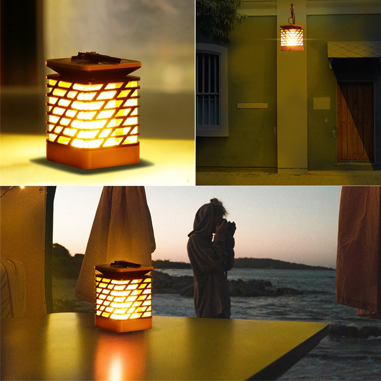 New Design 2 In 1 Hanging Standing Landscape Flickering Torches Solar Garden Flame Lights For Outdoor Pathway Decorative