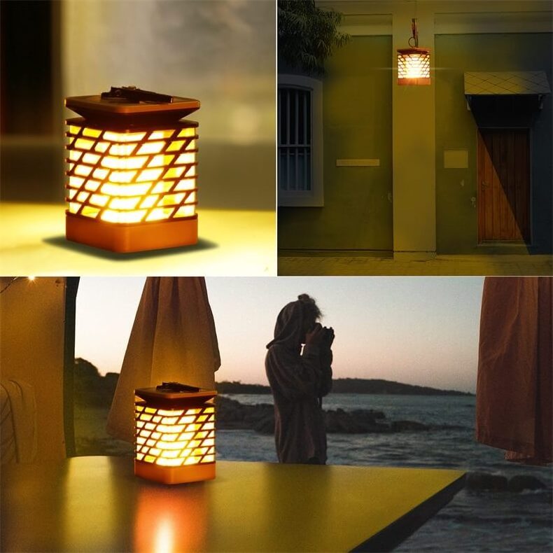 Led Light Flame And Security Lamp Smart Solar Decorative Outdoor Garden Lantern