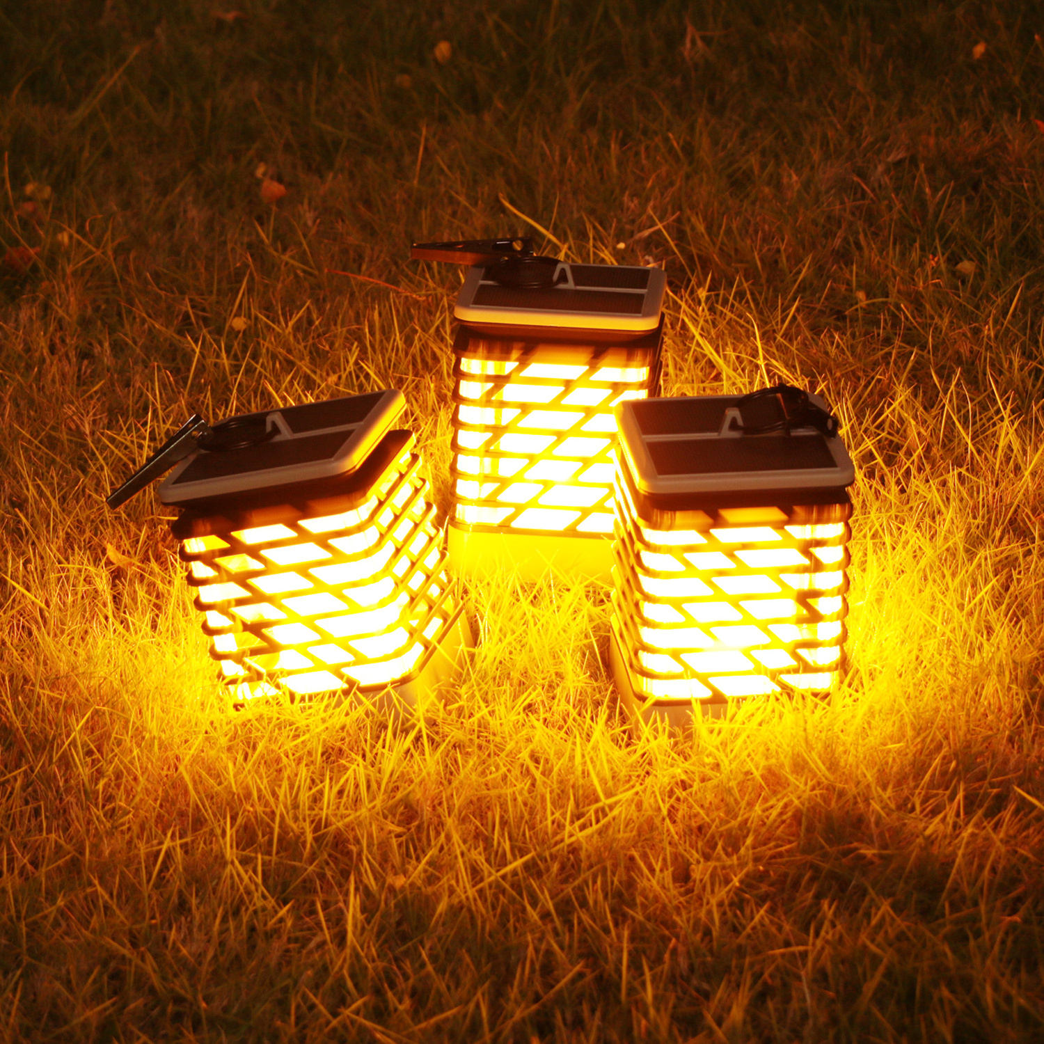 New Design 2 In 1 Hanging Standing Landscape Flickering Torches Solar Garden Flame Lights For Outdoor Pathway Decorative