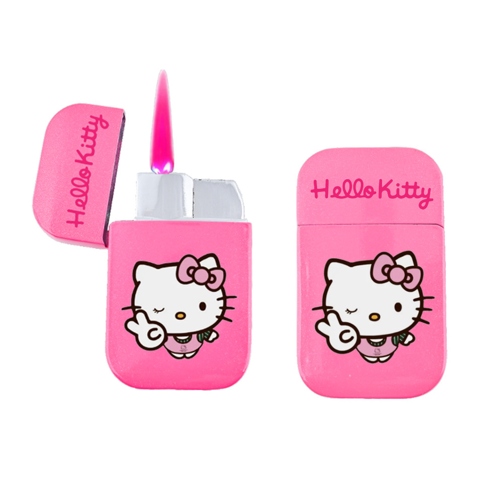 Custom Logo Pink Hello Kitty Lighter Windproof Pink Flame Cute Lighter