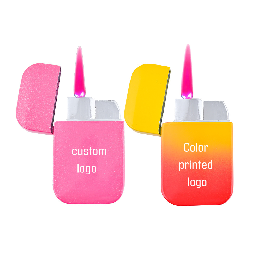 custom logo Pink Flame portable wholesale double-sided printing windproof gas refillable factory lighters