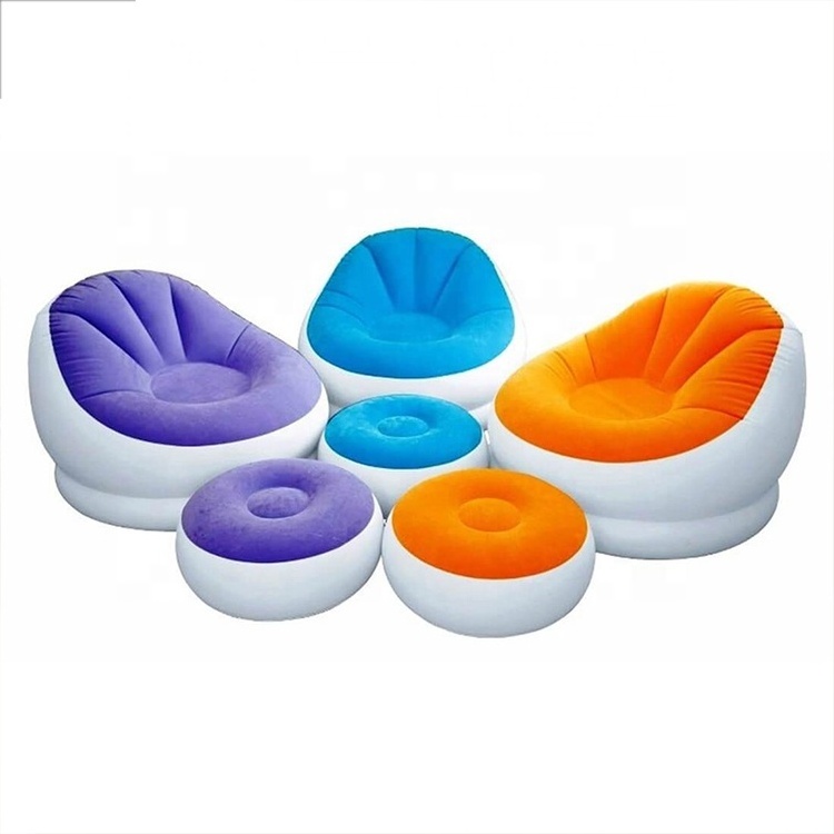 2022 cheaper promotion luxury flocking folding inflatable lounge chair durable blow up single person plus back lazy sofa