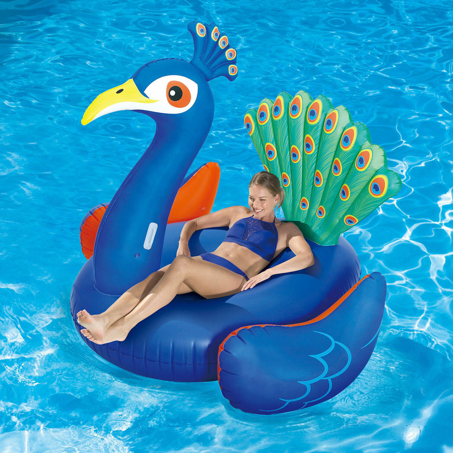 Summer Waves Big Peacock Ride On Inflatable Swimming Pool Float Raft Lounger