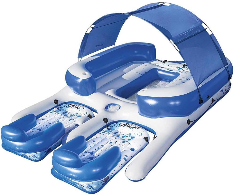 Cooler  Tropical Breeze III Inflatable 8-Person Floating Island with UV Sun Shade and Connecting Lounge Rafts