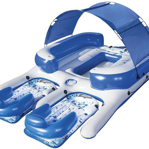 Cooler  Tropical Breeze III Inflatable 8-Person Floating Island with UV Sun Shade and Connecting Lounge Rafts