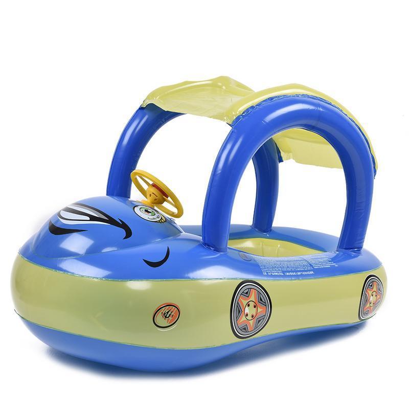 Baby Pool Float with Canopy Summer Steering Wheel Sunshade Swim Ring Car Inflatable Toys Infants Float Seat Boat for Kids Toddle