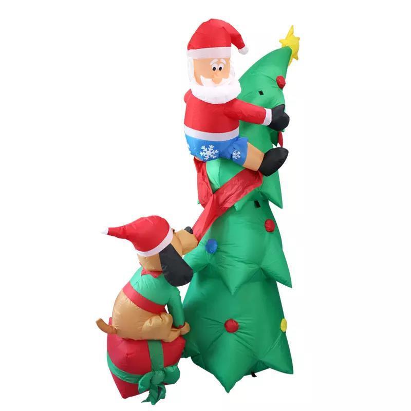 Factory Wholesale Large Funny Inflatable Dog With Santa Claus Climbing On The Tree Decoration Christmas Inflatable Tree