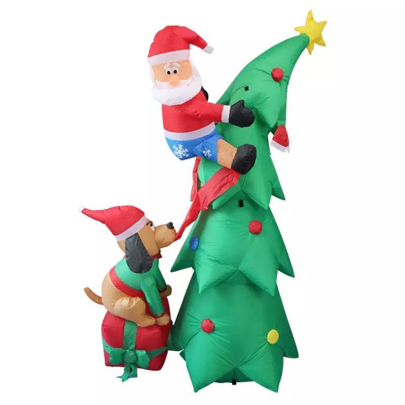 Factory Wholesale Large Funny Inflatable Dog With Santa Claus Climbing On The Tree Decoration Christmas Inflatable Tree