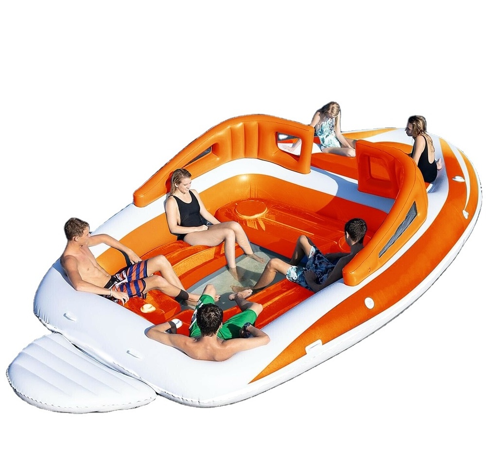 6 Person Huge Party Island Boat,Inflatable floating island, inflatable bay breeze speed boat party floating island river raft