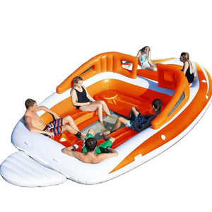 6 Person Huge Party Island Boat,Inflatable floating island, inflatable bay breeze speed boat party floating island river raft