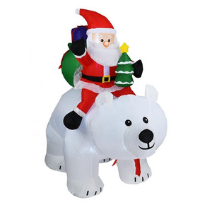 Custom outdoor inflatable Christmas decorations riding polar bear Santa Claus