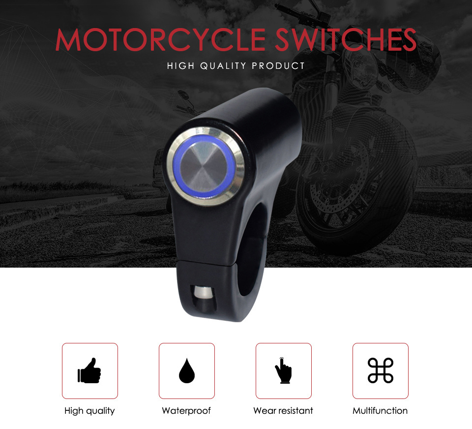 22mm Aluminum Alloy LED Indicator Light Handlebar Mount Switch ON OFF For Headlight Hazard Brake Fog Light Motorcycle Switches