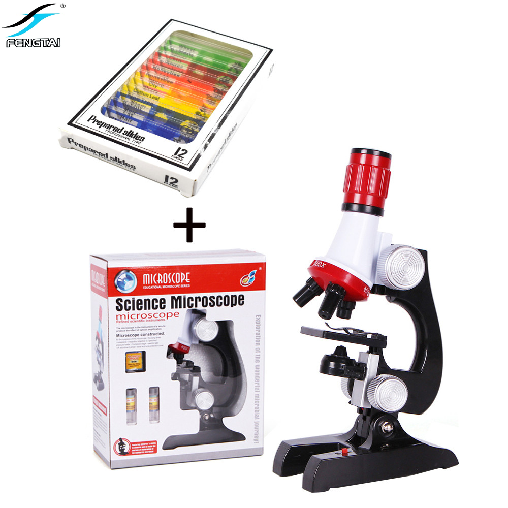 Children Cheap Toy 100X 400X 1200X Zoom Illuminated Monocular Plastic Biological Microscope for Kid's Birthday Educational Gift