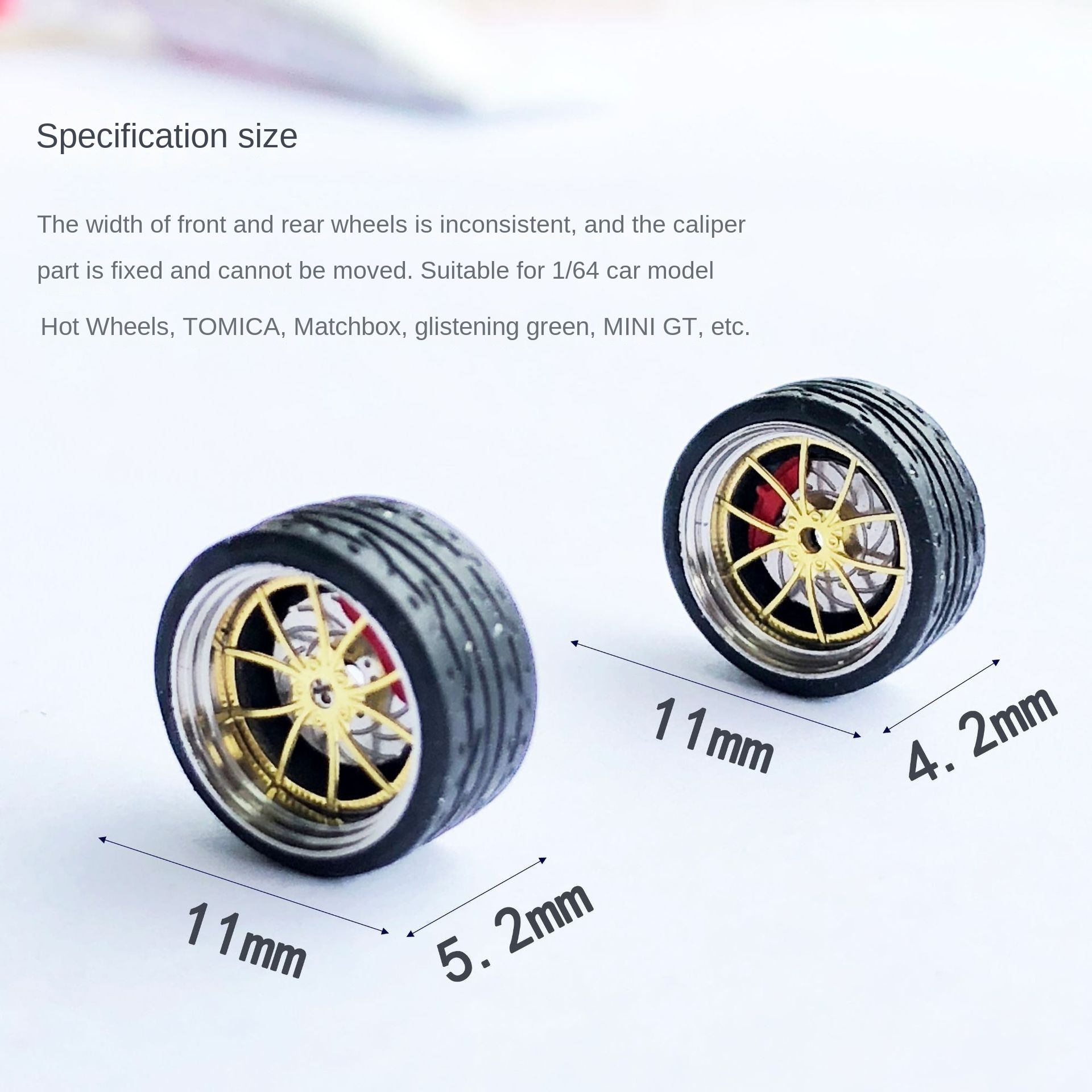 Metal Toy Car Accessories And Part KIT 1/64 Modified Wheel Caliper Wheel Hub With Brake Disc Rubber Tire 1:64 High Simulation