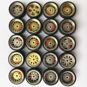 Metal Toy Car Accessories And Part Truely 1/64 Modified Wheel Caliper Wheel Hub With Brake Disc Rubber Tire 1:64 High Simulation