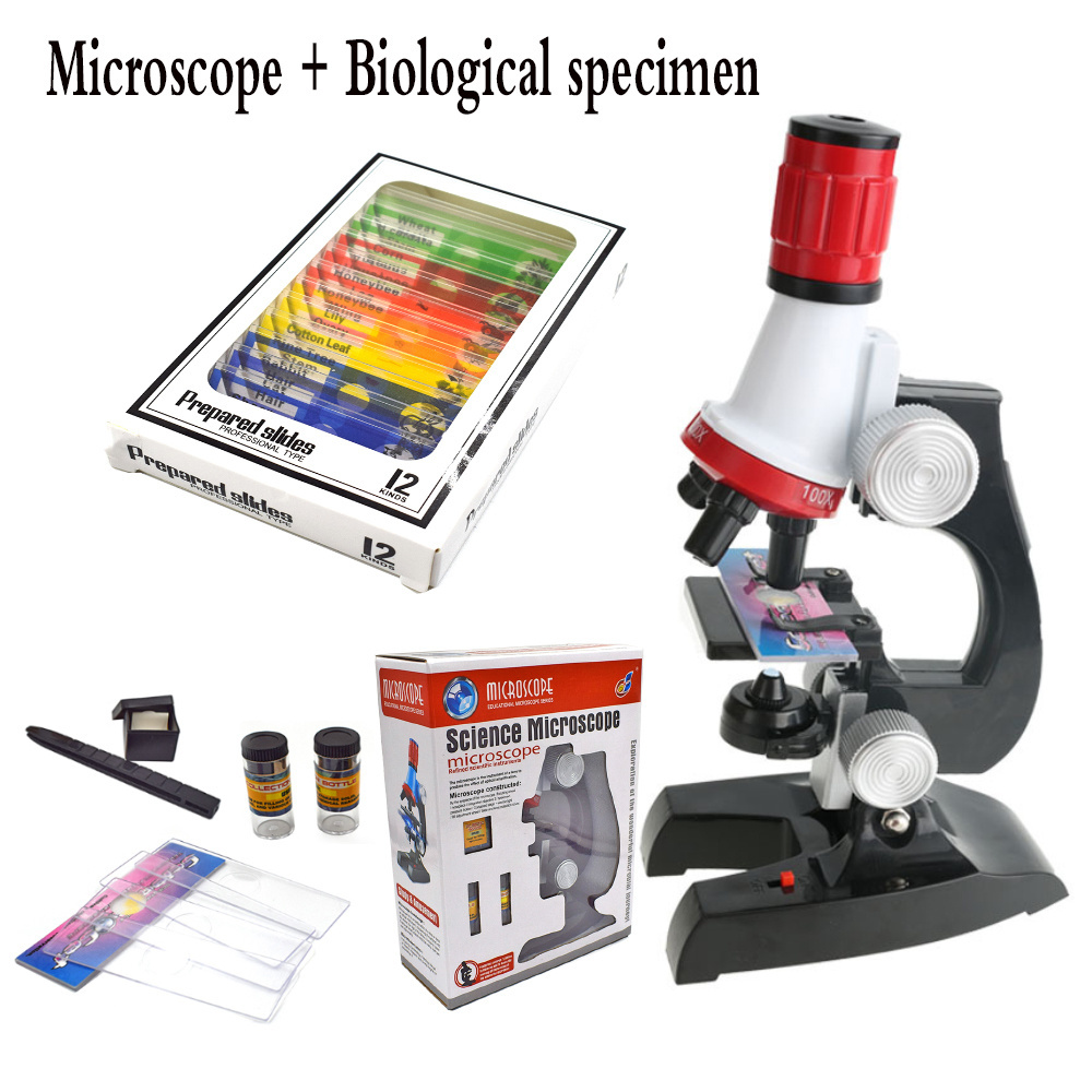 Children Cheap Toy 100X 400X 1200X Zoom Illuminated Monocular Plastic Biological Microscope for Kid's Birthday Educational Gift