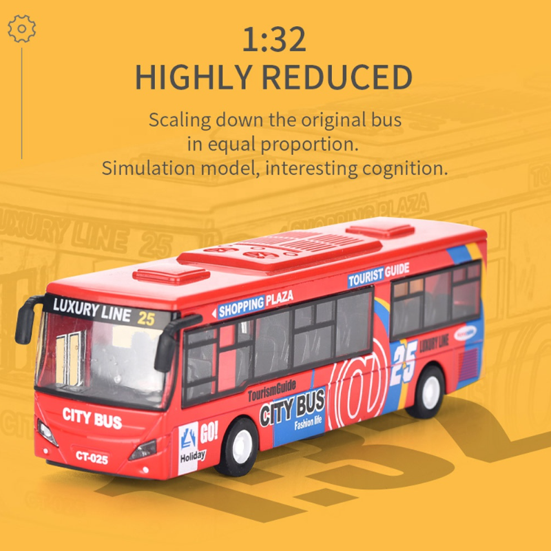 City Double Decker Bus Toy Die Cast Pull Back Vehicles Mini Bus Model Car Toys Lights and Music Diecast Bus Model