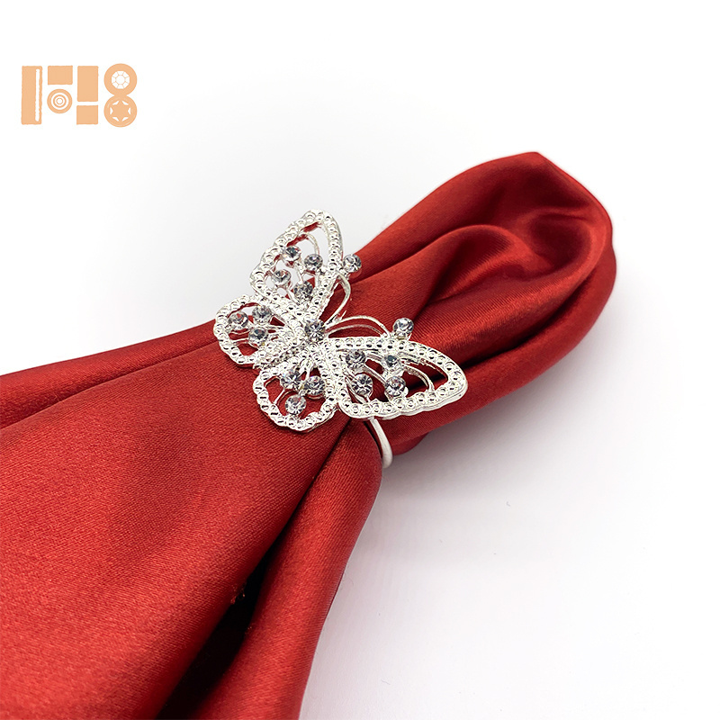 Fashion Napkin Holder Ring Rhinestone Butterfly Napkin Rings For Wedding Table Decoration