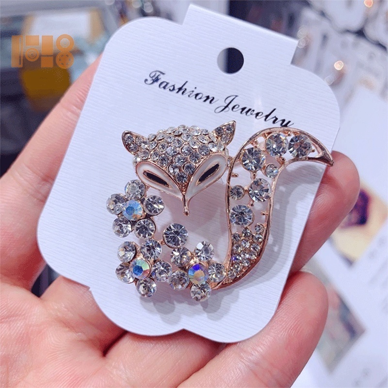 2021 Newest Sale Fox Brooch Gold/Silver Crystal Rhinestone Safety Brooch Hijab Pins