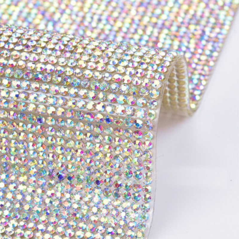 24x40cm Rhinestone Trim Cut Crystal Beaded Applique Hotfix Iron On Strass Mesh