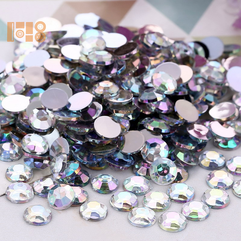 Bulk Round shape Acrylic beads Glue on Rhinestones for Wedding Dress Customized Flat Back without hole