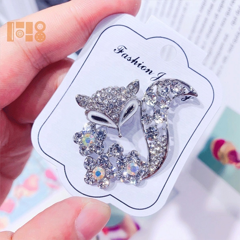 2021 Newest Sale Fox Brooch Gold/Silver Crystal Rhinestone Safety Brooch Hijab Pins