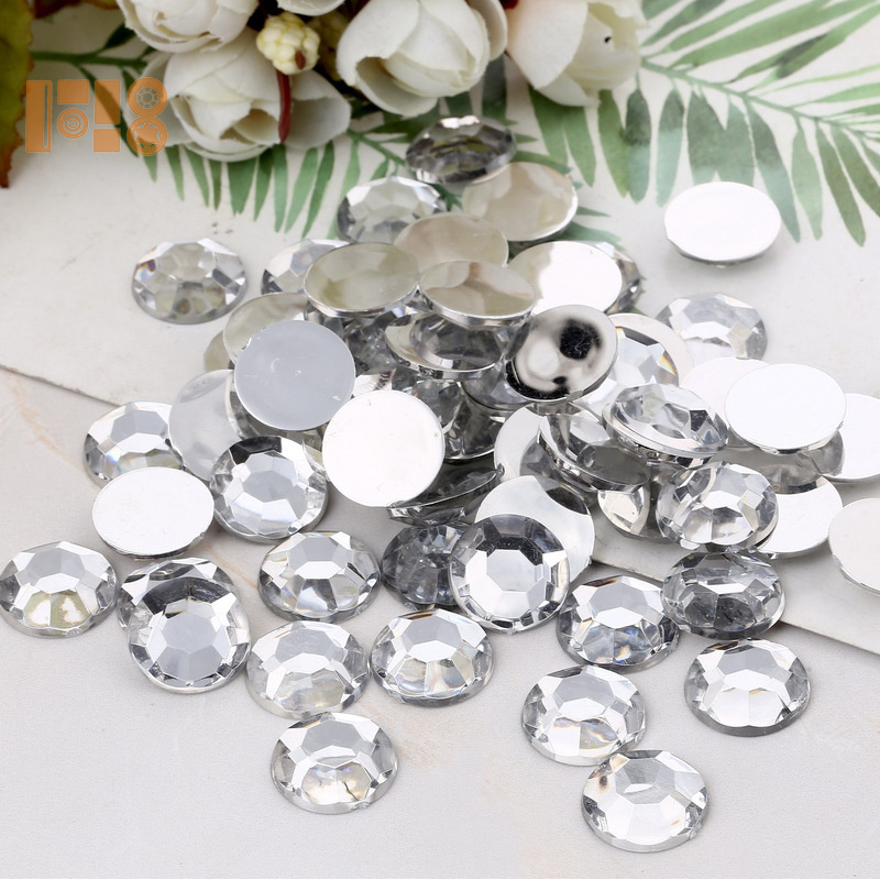 Bulk Round shape Acrylic beads Glue on Rhinestones for Wedding Dress Customized Flat Back without hole