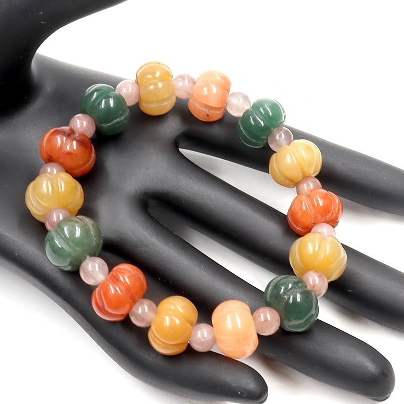 Pumpkin Bead Bracelets Vintage Jewelry Handmade Natural Gold Jade Bead Bracelets For Women