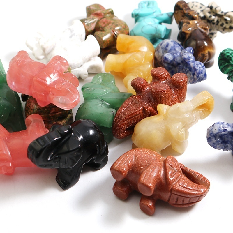 1.5 inch Natural crystals healing stone carved animal blue elephant figurines elephant statue crystal stone crafts