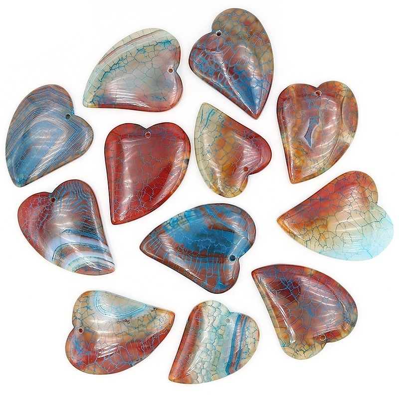 Large Charms Dragon Veins Agate Pendant Carved Drop Heart Agates Stone Pendant Bead for Jewelry Making