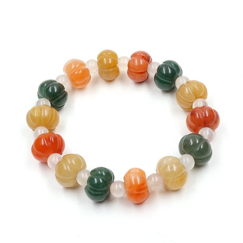 Pumpkin Bead Bracelets Vintage Jewelry Handmade Natural Gold Jade Bead Bracelets For Women