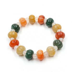 Pumpkin Bead Bracelets Vintage Jewelry Handmade Natural Gold Jade Bead Bracelets For Women