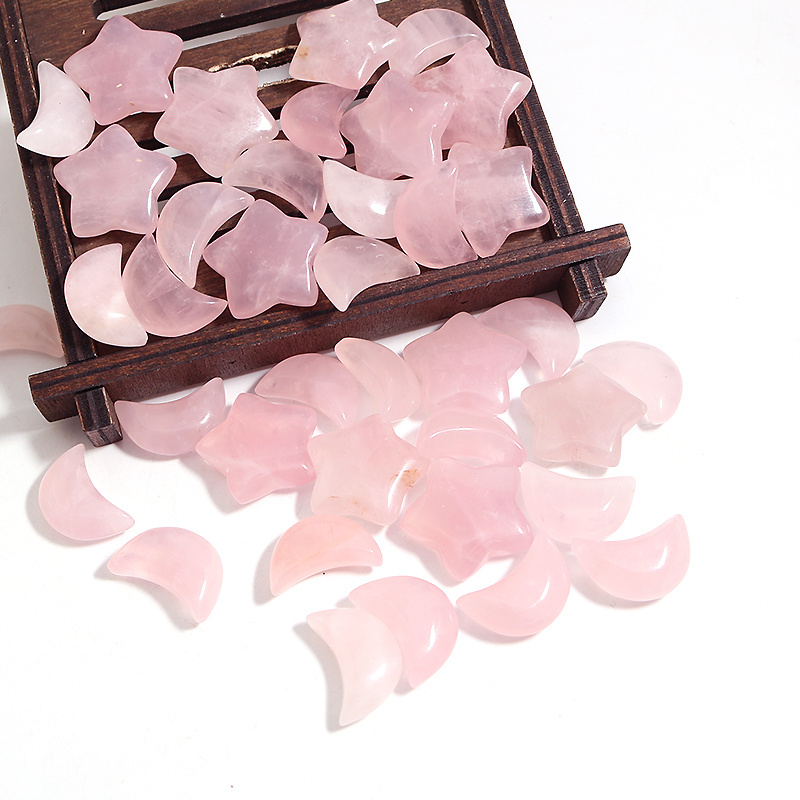 Small Christmas crystal crafts crystals healing stones natural rose quartz handmade carved moon star gemstone ornament