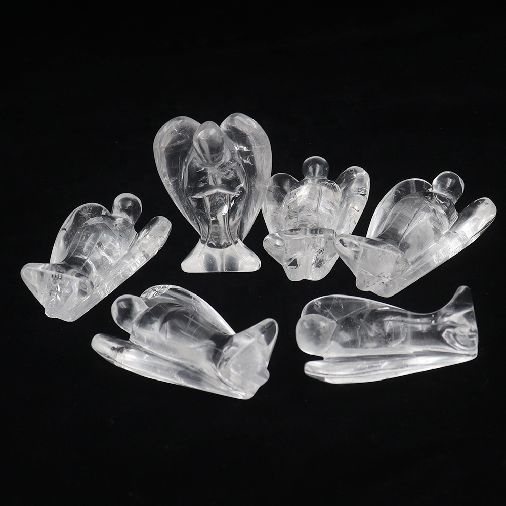 Wholesale Natural Healing Crystal Crafts 2 Inch Angel Carving Clear Quartz Angel Figurine Statues For Home Decoration