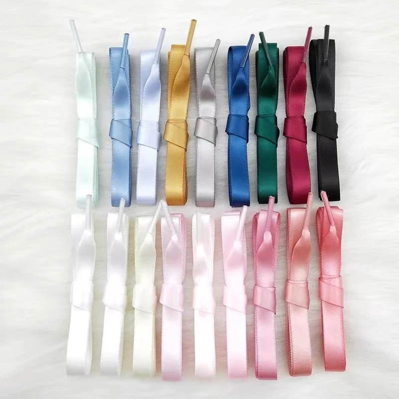 1 Pair 15 Colors Silk Satin Shoelaces 2 CM Width Flat Ribbon Shoe laces Boots Women Sneakers Shoelace Length