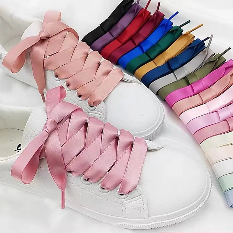 1 Pair 15 Colors Silk Satin Shoelaces 2 CM Width Flat Ribbon Shoe laces Boots Women Sneakers Shoelace Length