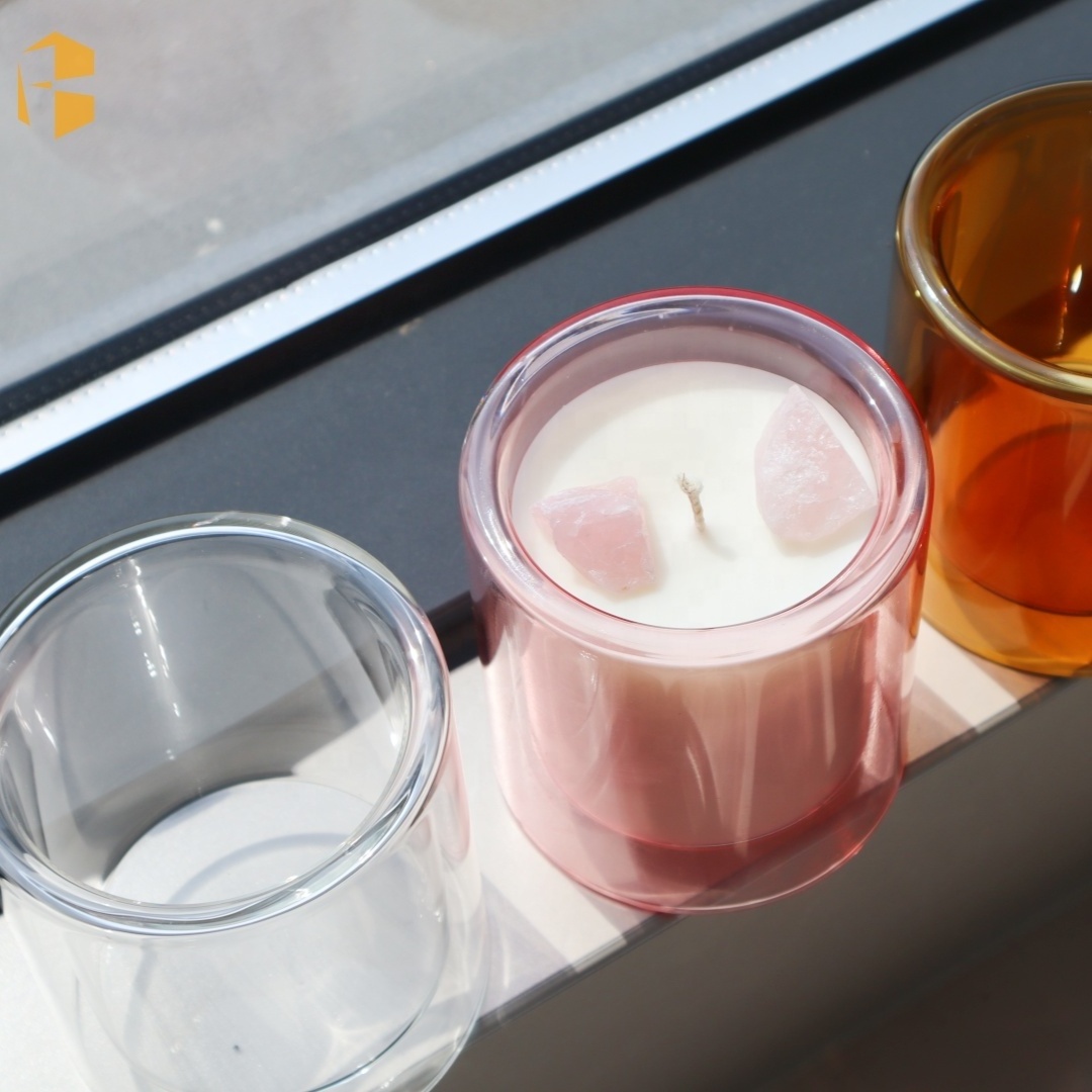 Custom Luxury Double Wall Borosilicate Jar Candle Holder Glass Candle Vessel For Candle Making